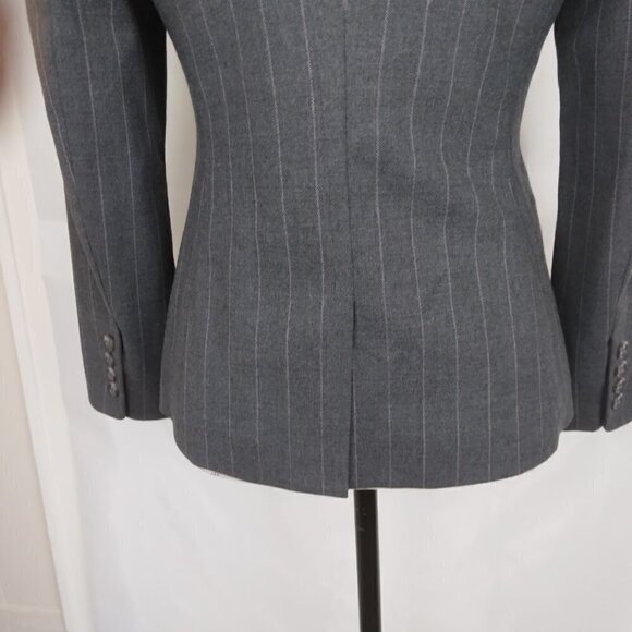 Ann Taylor | Wool Pin Stripe Blazer Jacket Gray Lavender | Size 4P - Picture 7 of 13
